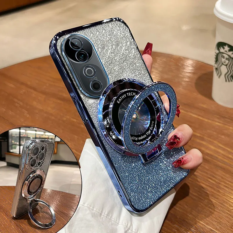 V40 Case With Ring Magnetic Bracket,Luxury Glitter Cover For VIVO V40 SE V30 V29 LITE V30E iQOO Neo9 Pro Y200 Case Luxury Holder