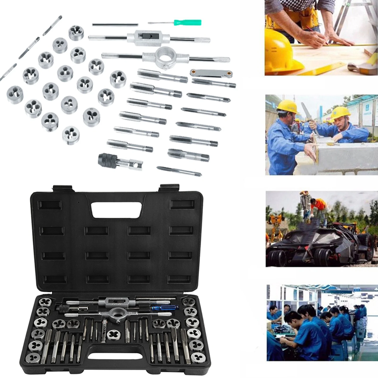 40Pcs Screw Tap Tapping Tool Thread Tap M3-M12 Screw Nut Tap and Die Set with Wrenches and Thread Gauge Heavy Duty Hand Tools