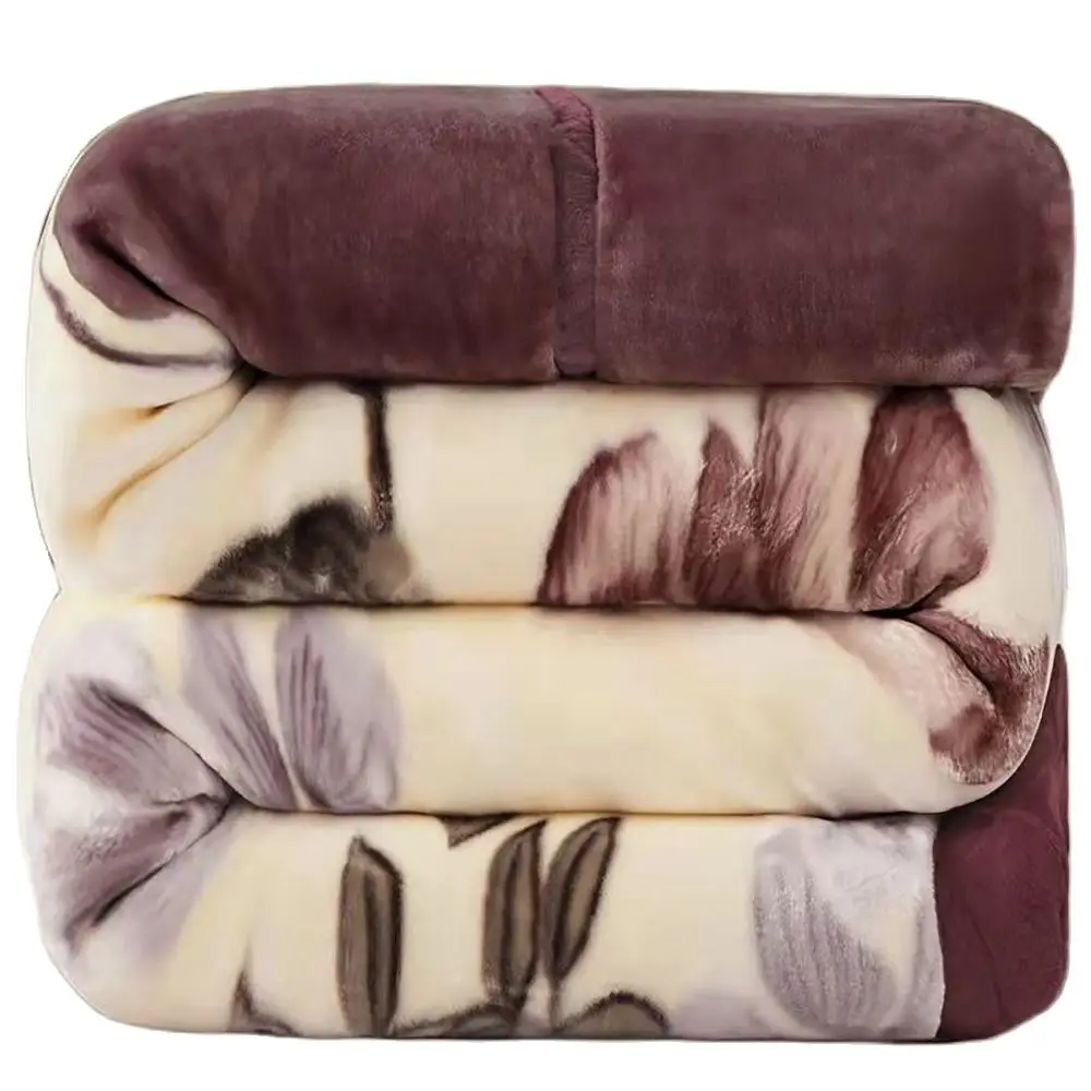 Double Layer Winter Thick Raschel Mink Weighted Blanket For Double Bed Soft Warm Heavy Fluffy Rose Flower Throw Blankets