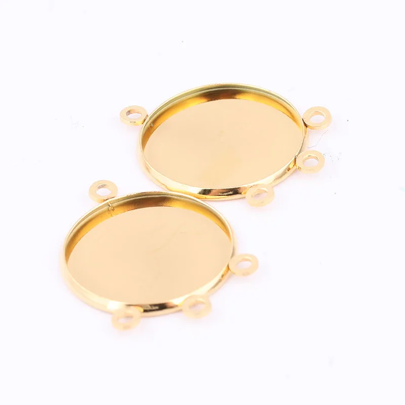 10pcs Stainless Steel Gold Plated Fit 20mm Cabochon Base Settings Connector Diy Bezel Pendant Trays For Jewelry Making