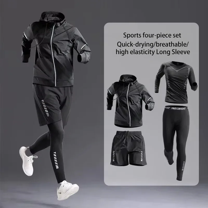 New Men's Sportswear 1-5Pcs Suit  All-Season Running Cycling Fitness Quick Drying Clothing Jogging Training Men's Track Suit Set image 4