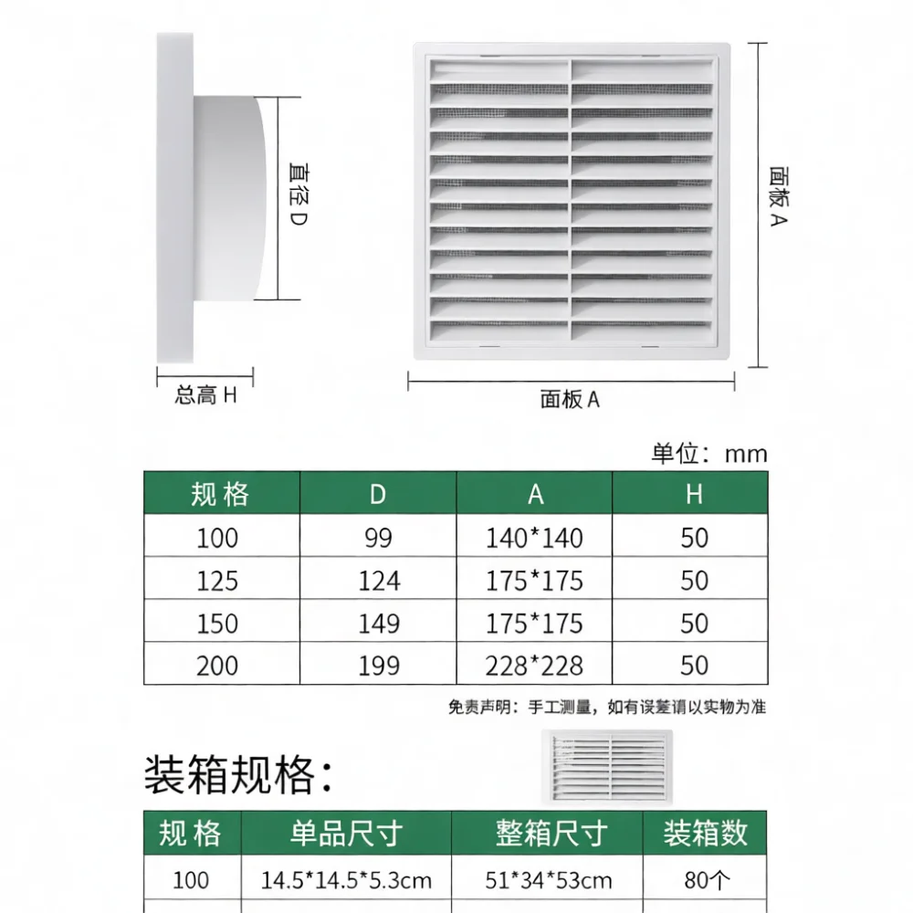 Round Ventilation Hood ABS Louver Grille Exhaust Fan Outlet Rainproof Shutter Kitchen Bathroom Air Duct Protective Cover