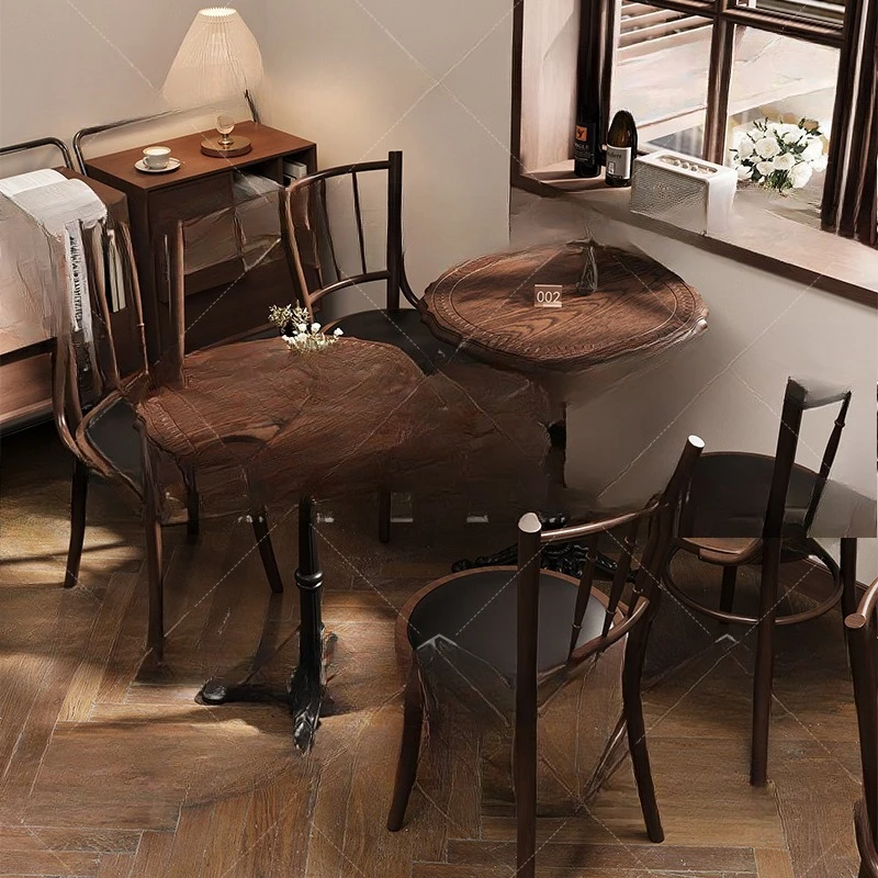 

Solid wood cafe table and chair combination, retro dessert baking cake shop chair