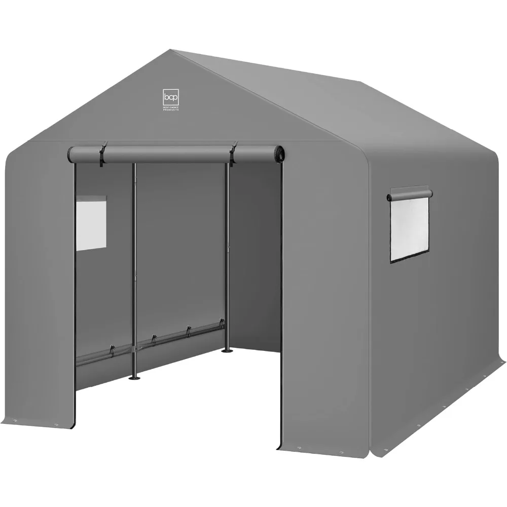 

10x8ft Outdoor Storage Shed, Carport, Canopy Shelter, Dual Doors & Windows, Metal Frame, Weather-Resistant, Perfect for Storing