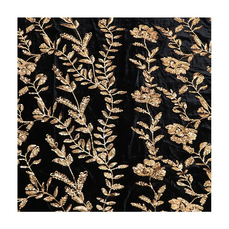 Silk embroidery sequin pattern velvet woven georgette fabric nightgown evening dress cheongsam