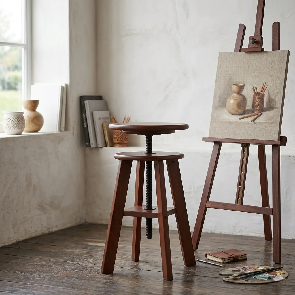 DJAR Wooden Drafting Stool with Adjustable Height for Art Studio, Walnut，Natural