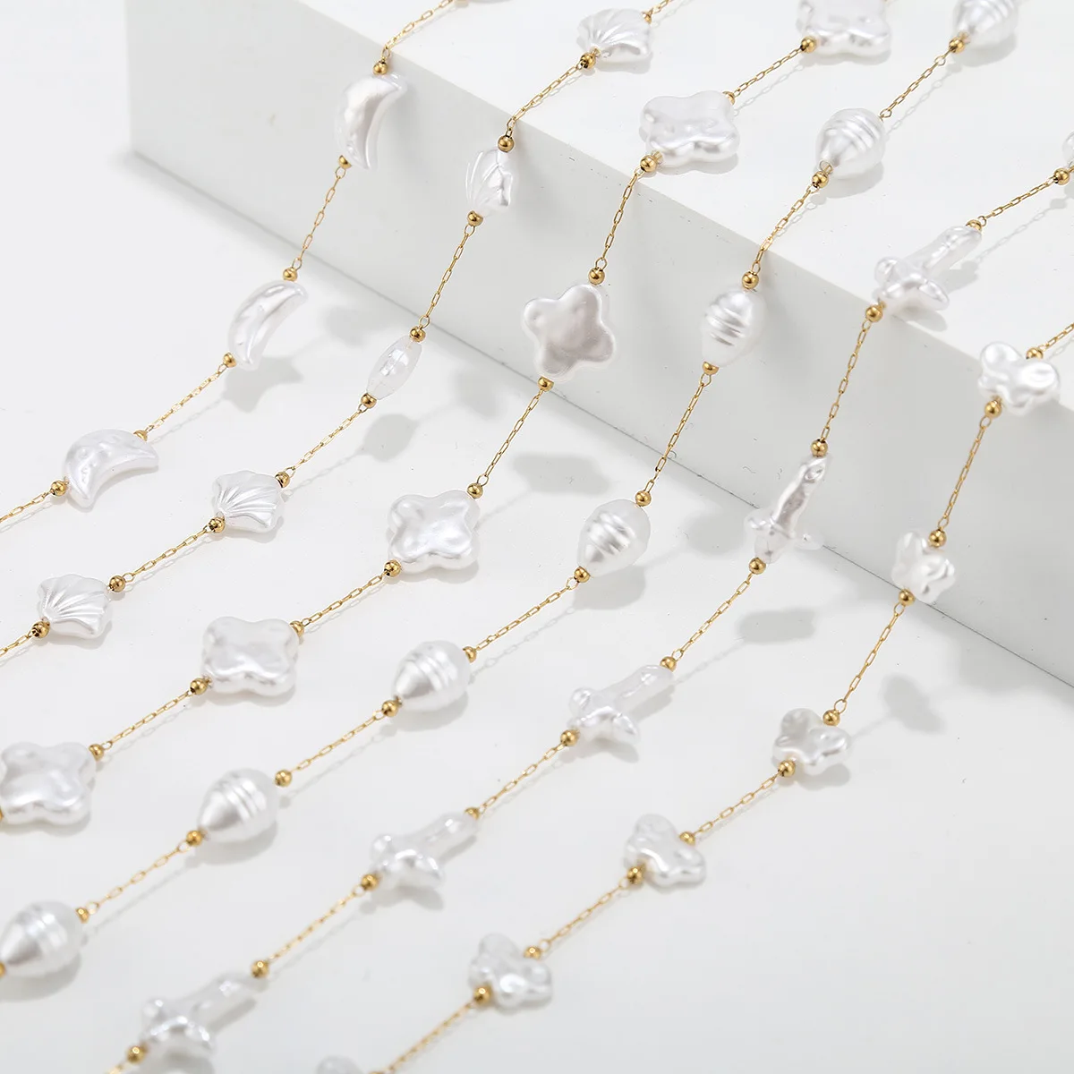 

WT-STS020 Новое поступление, сталь и искусственный жемчуг, милая ракушка, бабочка, крошечные белые подвески, оптовая продажа, аксессуар, цепочка, аксессуар