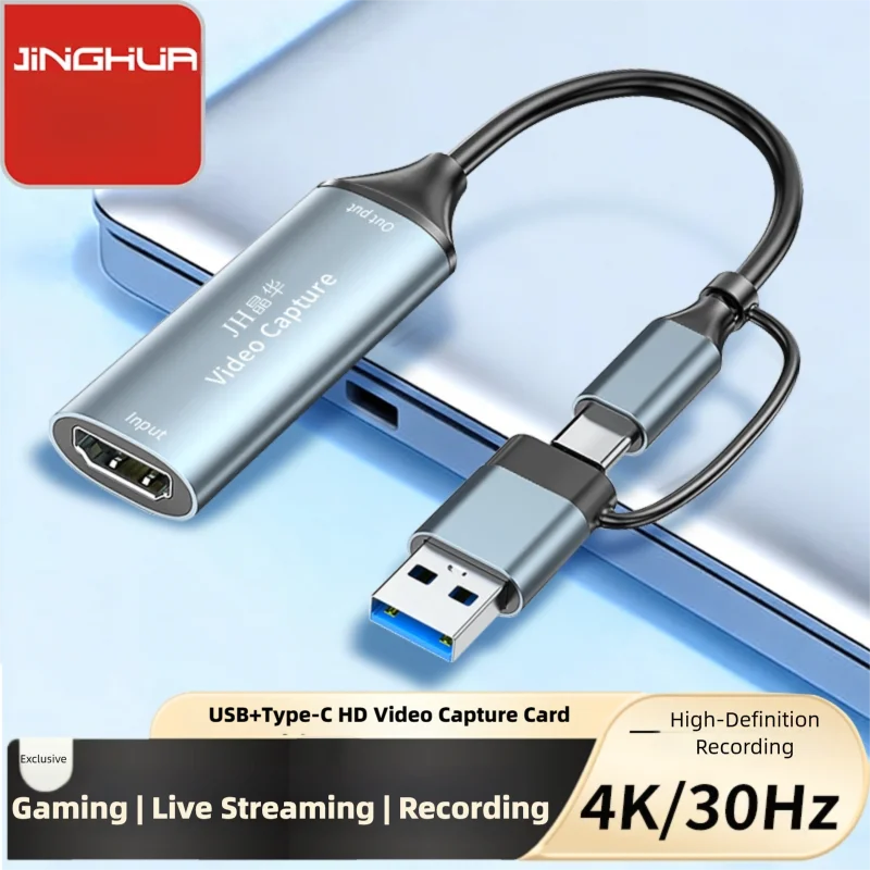 4K Input HDMI Video Capture Adapter USB3.0 USB‑A & Type‑C 1080P 60FPS Game Grabber for Switch PS5 Camera Live Streaming Recordin
