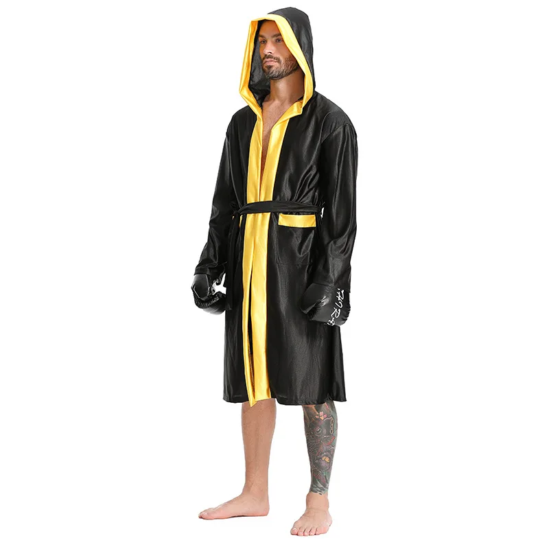 Adulto maschio nero giacca con cappuccio mantello e pantaloncini sportivi set Halloween Party Boxer Cosplay Robe Men Game Uniform