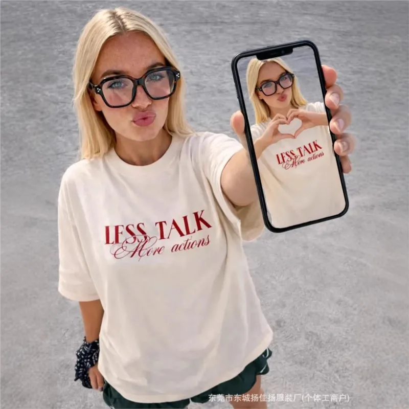 Women's T-shirts Blusas Short Sleeve Tops T Shirt Tees Casual Simple Style All-match Commuting Loose Printed Round Neck Contrast