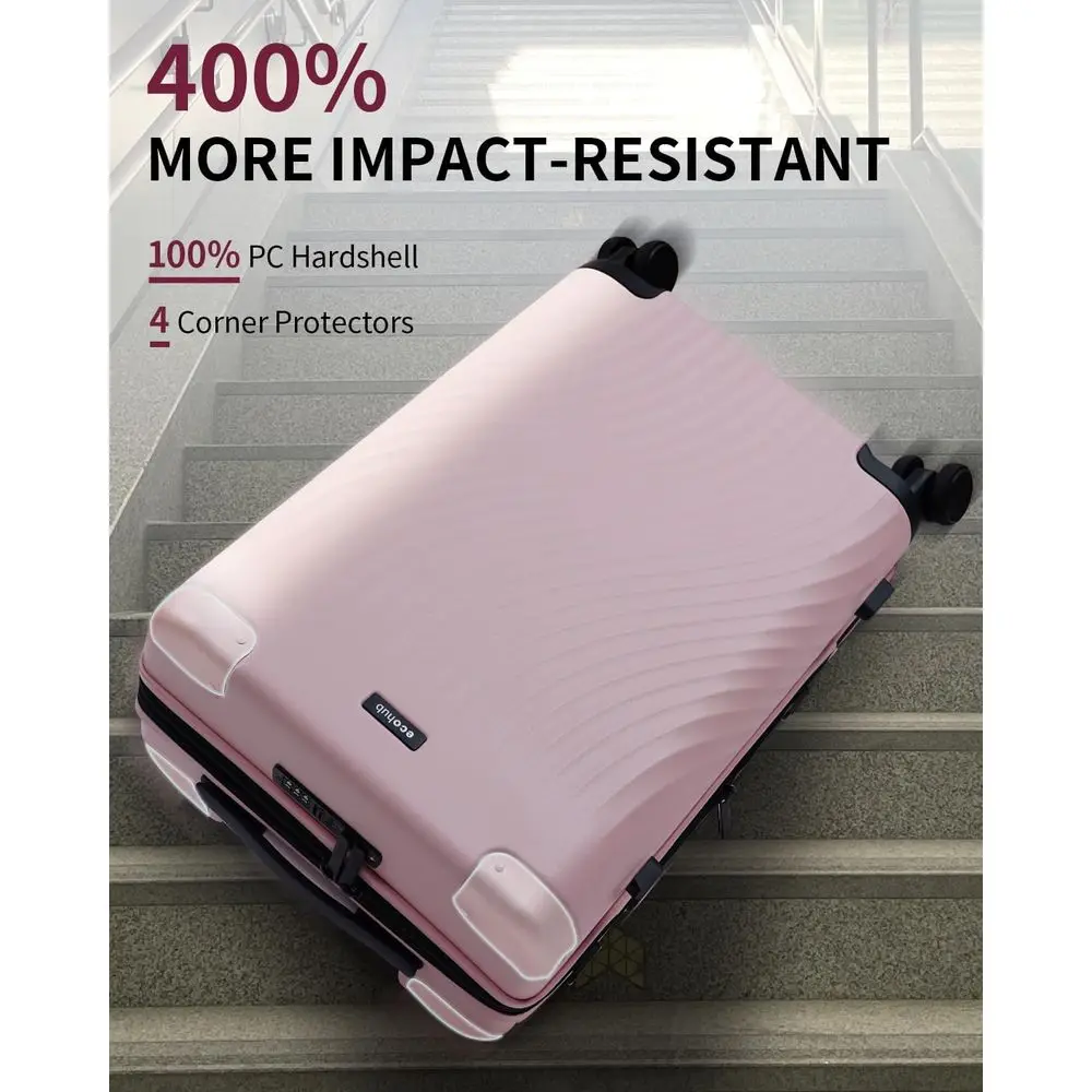 24 Recycled PC Expandable Carry-On Luggage with Spinner Wheels, TSA Lock, Lightweight Hardshell Suitcase, Pink