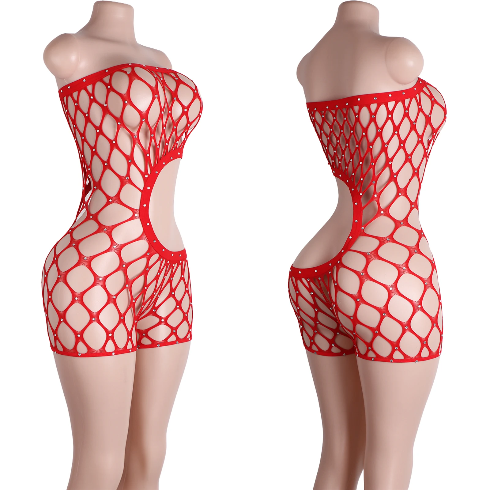 

Performance Exotic Mesh Shorts Rhinestone Hollow-Out Waist Bodysuit Club Outfits Stripper Costume Stage Designer Cheeky Apparel