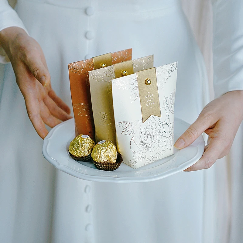 Gold Stamping Process Mini Gift Box with Ribbon, Flower Candy Box, Wedding Candy Box, Wedding Gift Box
