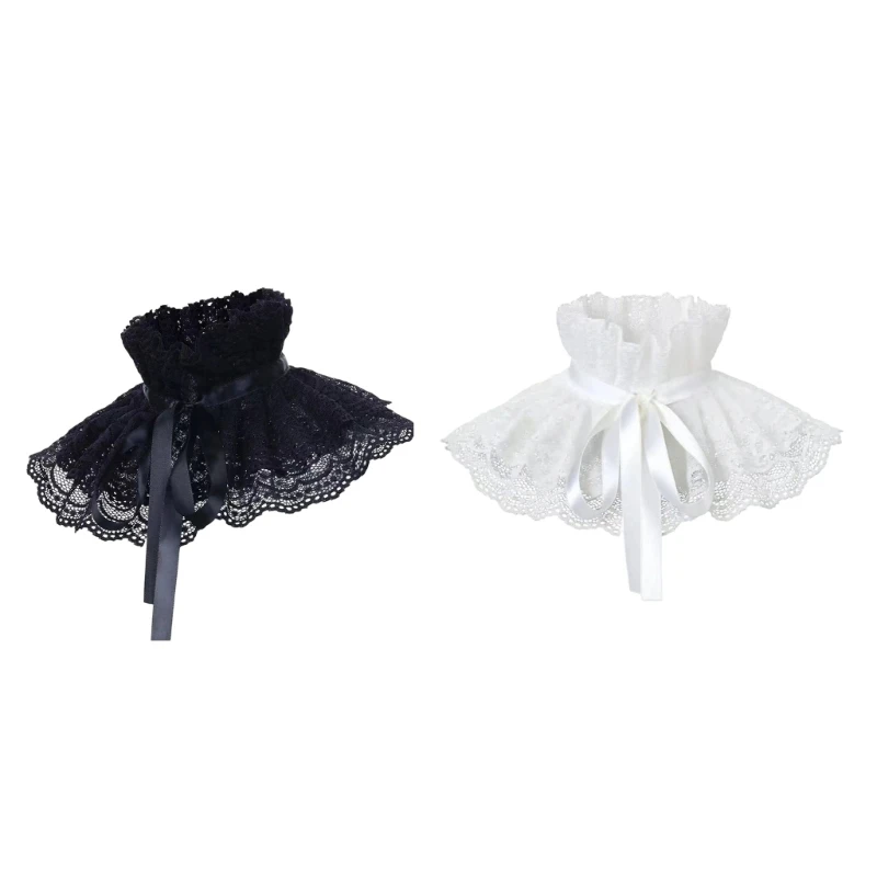 DXAE Victorian Ruffle Lace False Collar Neckwear Decorative Collar for Stage Show