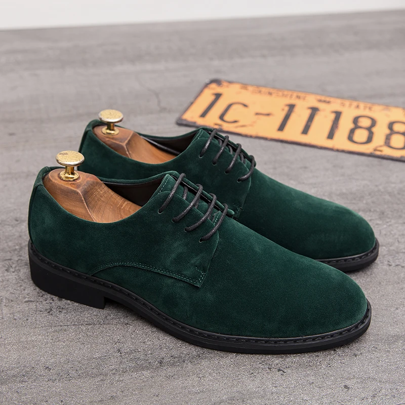 Luxury Business Leather Men Shoes Suede Derby Casual Lace-up Round Toe Dress Shoes Men Party Wedding Office Social shoe male