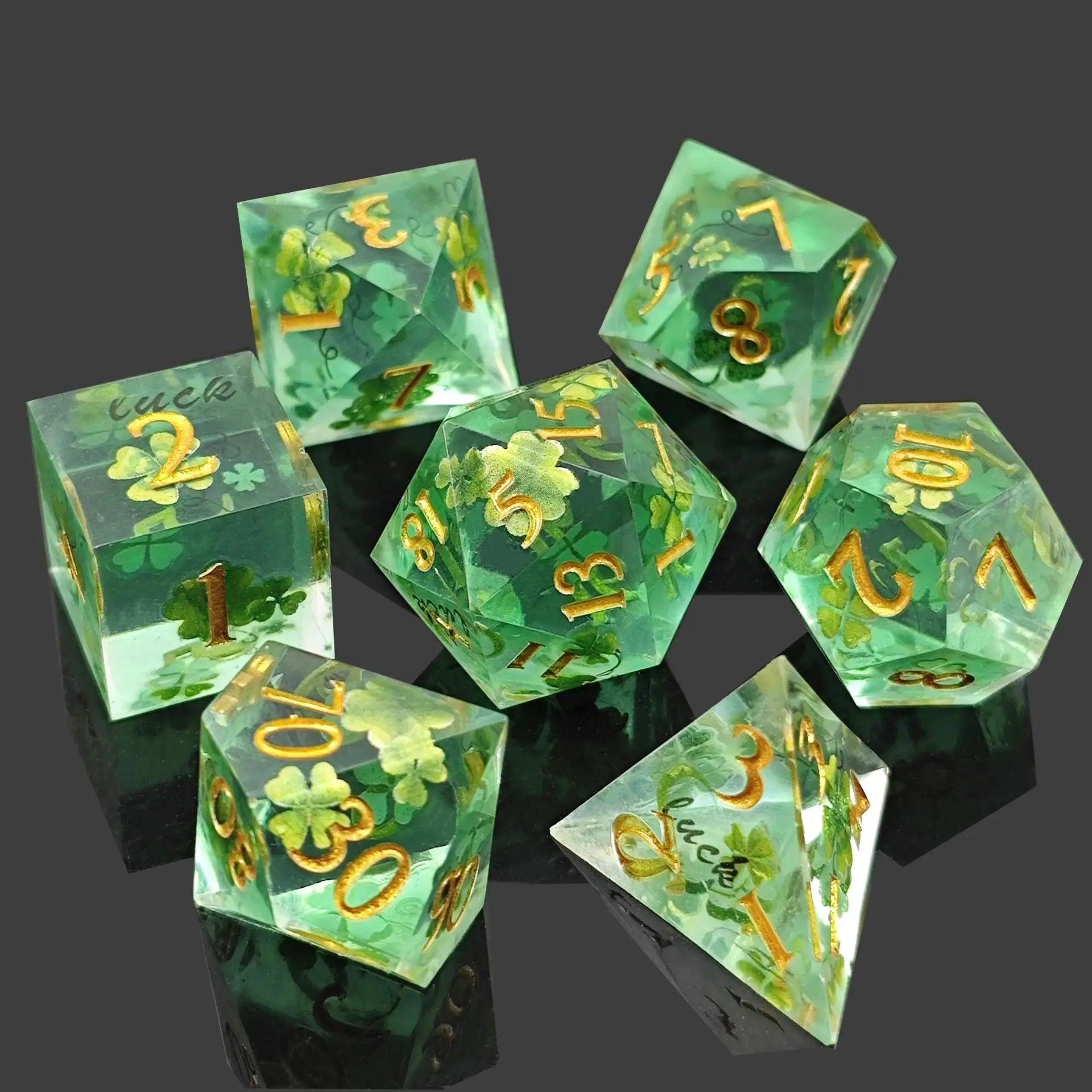 Milk White Resin Dice Black Kitten Design Cute Smile Cat Themed Polyhedral Dice Set for D&D RPG Role Playing Game Accessories