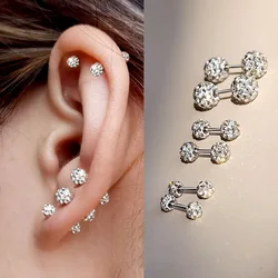 Pendientes de tuerca de bola de cristal de doble cara para mujer, 2 piezas, acero inoxidable, bola trasera, Tragus, cartílago, Piercing, joyería