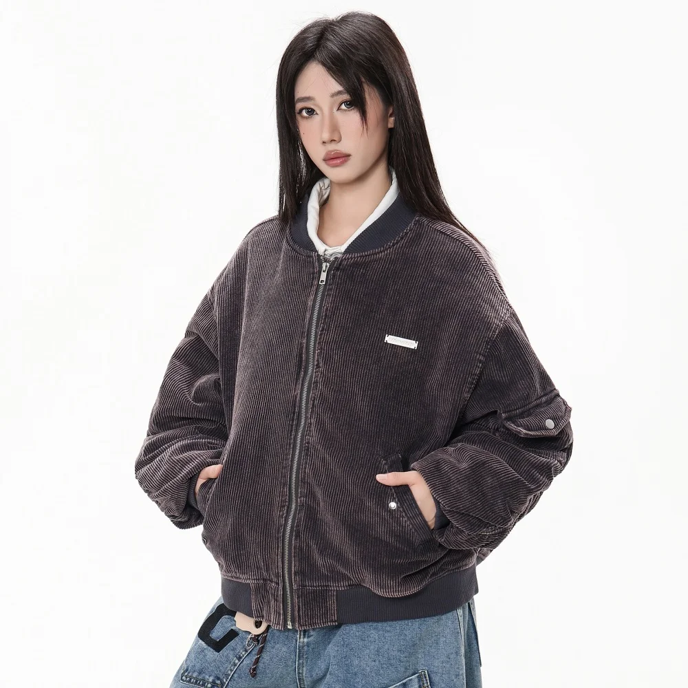 المرأة الشتاء ديمي الموسم سترة للنساء س الرقبة الأرجواني الداكن موضة المرأة الدافئة مبطن Bomber سترة معطف الشتاء الإناث