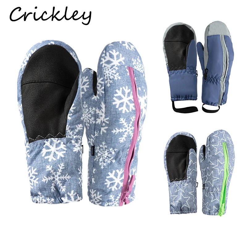 

Snowflake Star Printed Children Mittens Winter Warm Plush Boys Girls Gloves Waterproof Kids Skiing Gloves