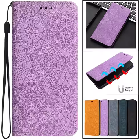 Magnetic Leather Wallet Case for Samsung Galaxy A55 A35 A05S A15 A25 A24 A34 A54 A53 A52 A72 A32 A22 Vintage Flower Flip Case