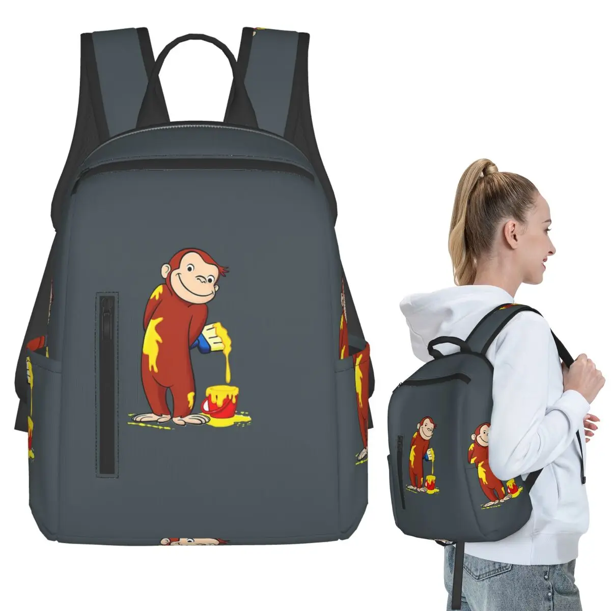 Curious George Monkey With Yello Backpack Student BookBag Boys Girls School Bag Laptop Shoulder Bags Men Women