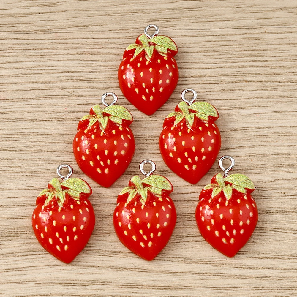 Tusember 10 Stück niedliche Frucht-Cartoon-Erdbeer-Charms für handgefertigte Ohrringe, Armbänder, Halsketten, Schmuckherstellung, Zubehör – Detail 4