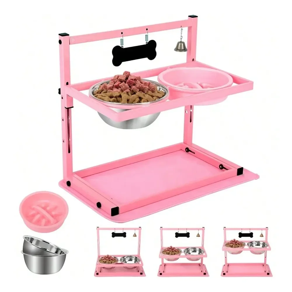 

Dog Bowl Dog SuppliesElevated Dog Bowl Stand With Two 1700ml Stainless Steel Food Bowls Slow Feeder And Spill Proof Mat Adjustab