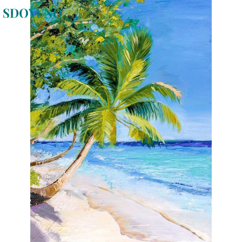 

SDOYUNO Paint By Numbers For Adults Kit Seascape Coconut Tree Picture Drawing By Numbers Home Decor Coloring On Canvas Artwork