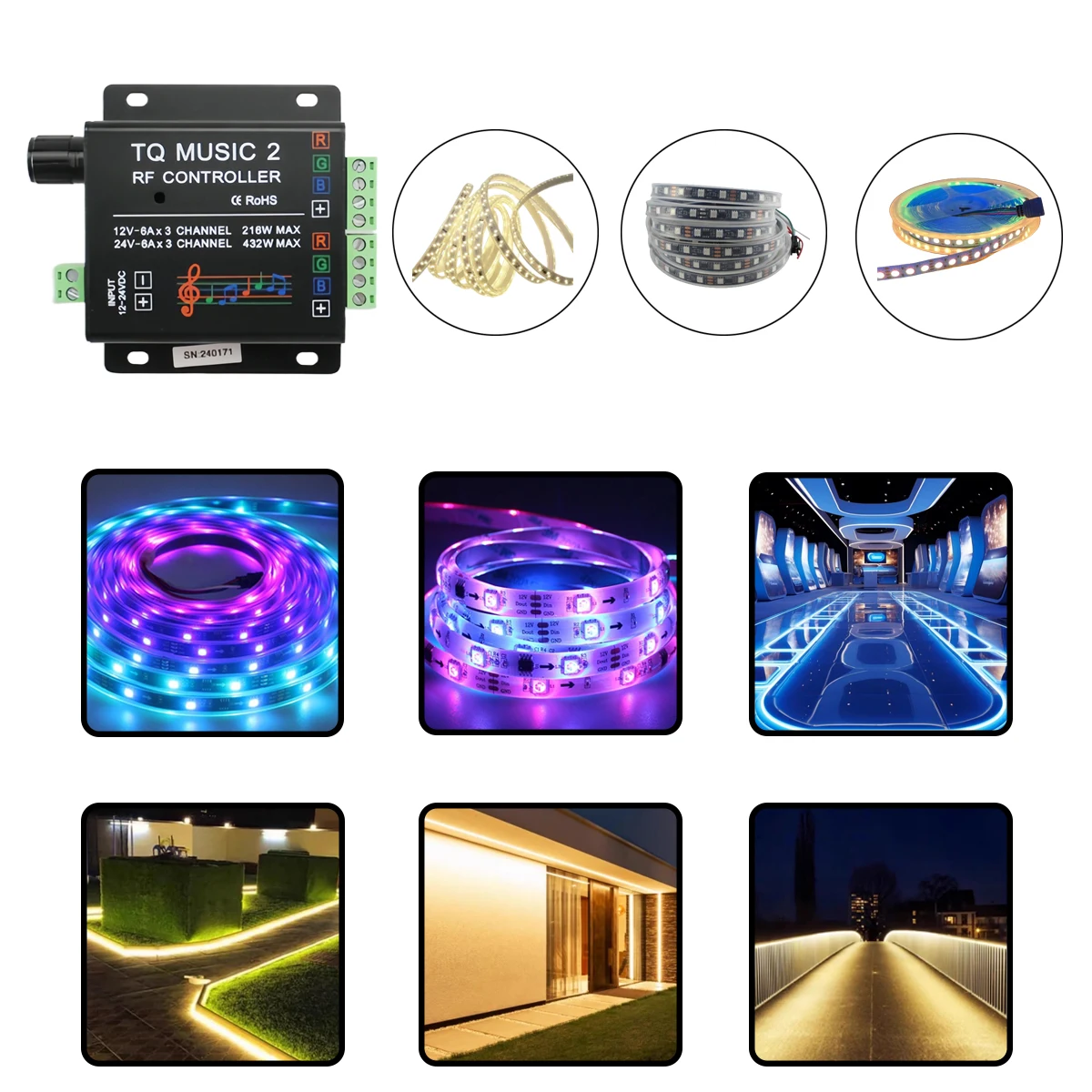 RF Wireless Touch Music Controller for RGB LED Strip - Sound-Activated Color Sync for RV/Bar/Party Lighting