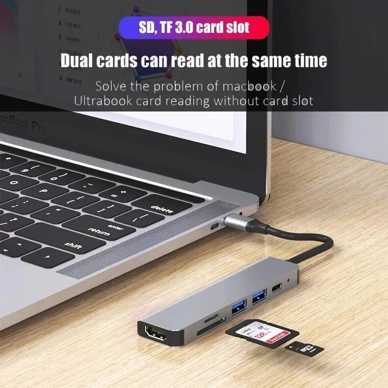 USB 3.0 Type-C Hub To HDMI Adapter 4K Thunderbolt 3 USB C Hub with Hub 3.0 TF SD Reader Slot PD for MacBook Pro/Air/Huawei Mate