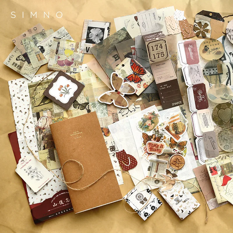 86 pcs Vintage Stickers+material paper handmade DIY Hand Account Scrapbooking Creativity Craft Supplies