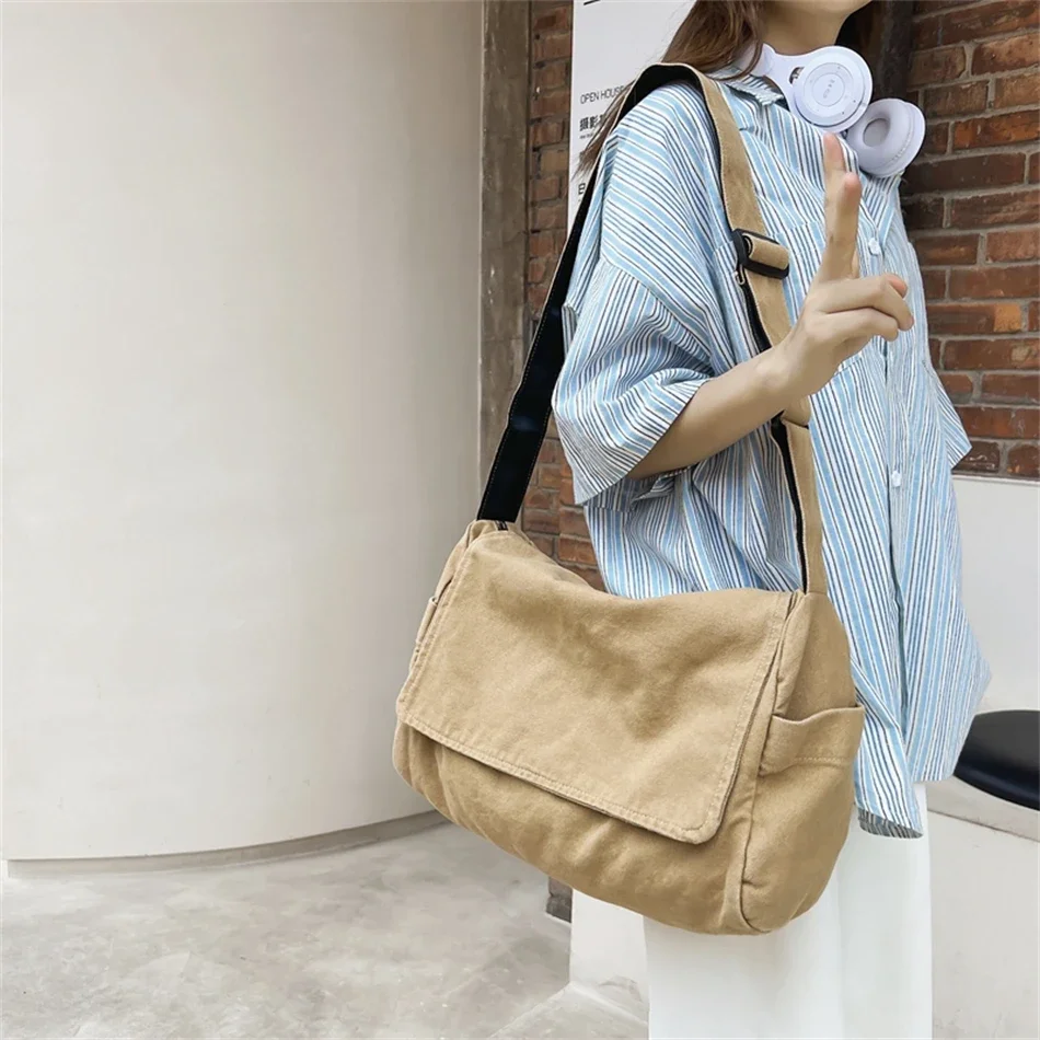 2024 Solid Color  Casual Handbag Crossbody Handbags Women's Messenger Bag Vintage Handbag Canvas Teenager Shoulder Tote Bags