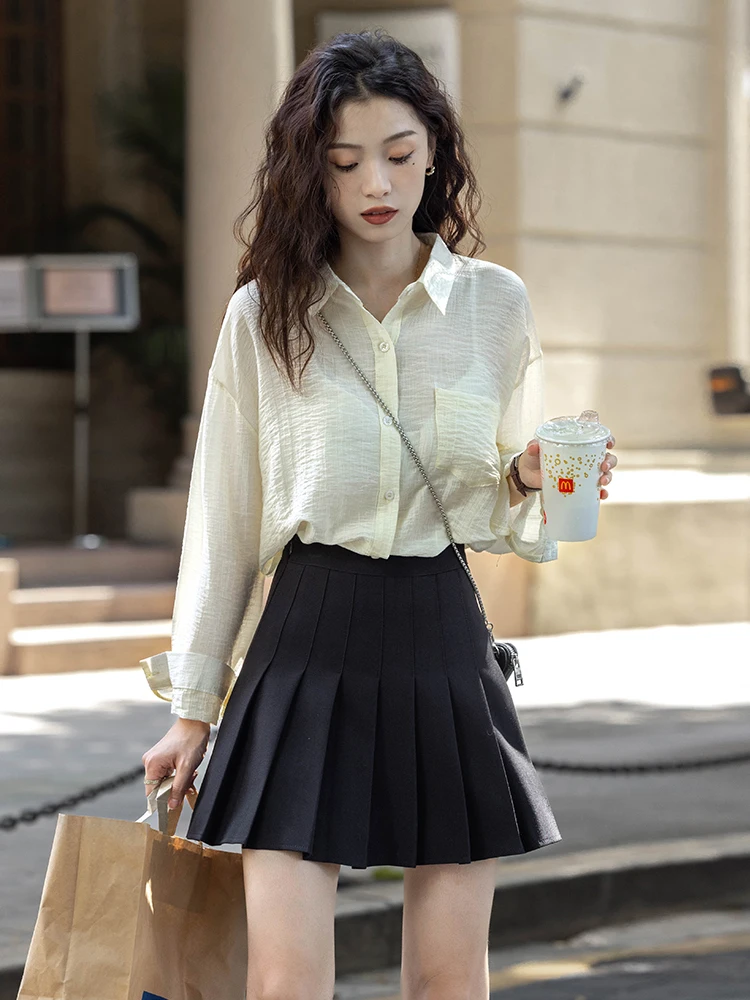 

Длинное женское платье-рубашка цвета абрикос, весна 2024, новое, винтажное, свободного кроя, на пуговицах, в корейском стиле, однотонное, для повседневной носки