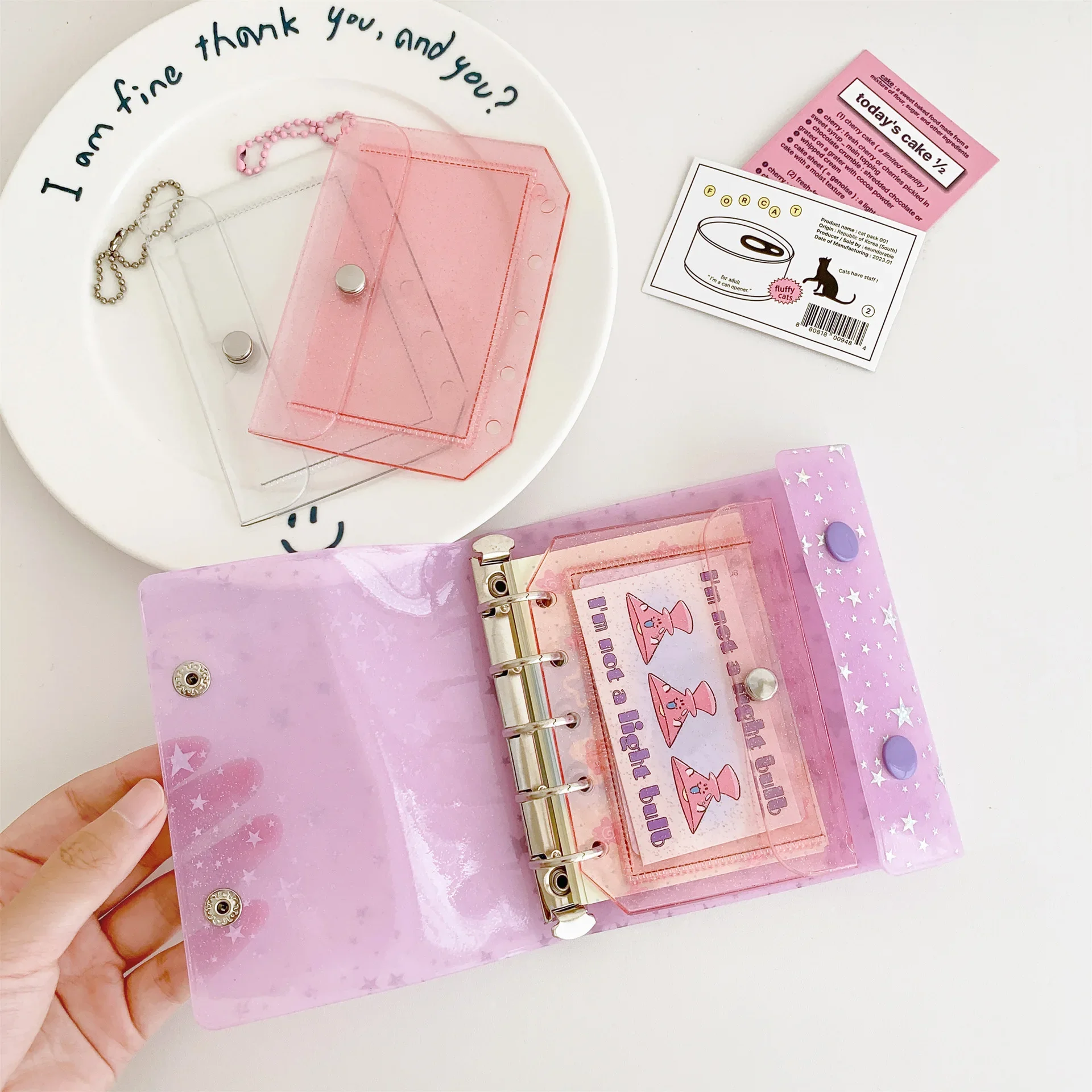 M5 5Holes loose Leaf Card Sleeve PVC Transparent Glitter Small Fresh Storage Notebook Card Bag Inner Bag Accessories