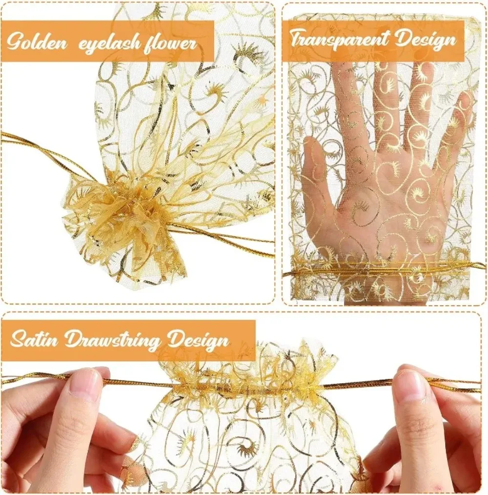 أكياس الحلوى الذهبية اللامعة القابلة للسحب من الأورجانزا لتغليف المجوهرات وعطلات الكريسماس وحفلات الزفاف وأعياد الميلاد وحقيبة تغليف الهدايا