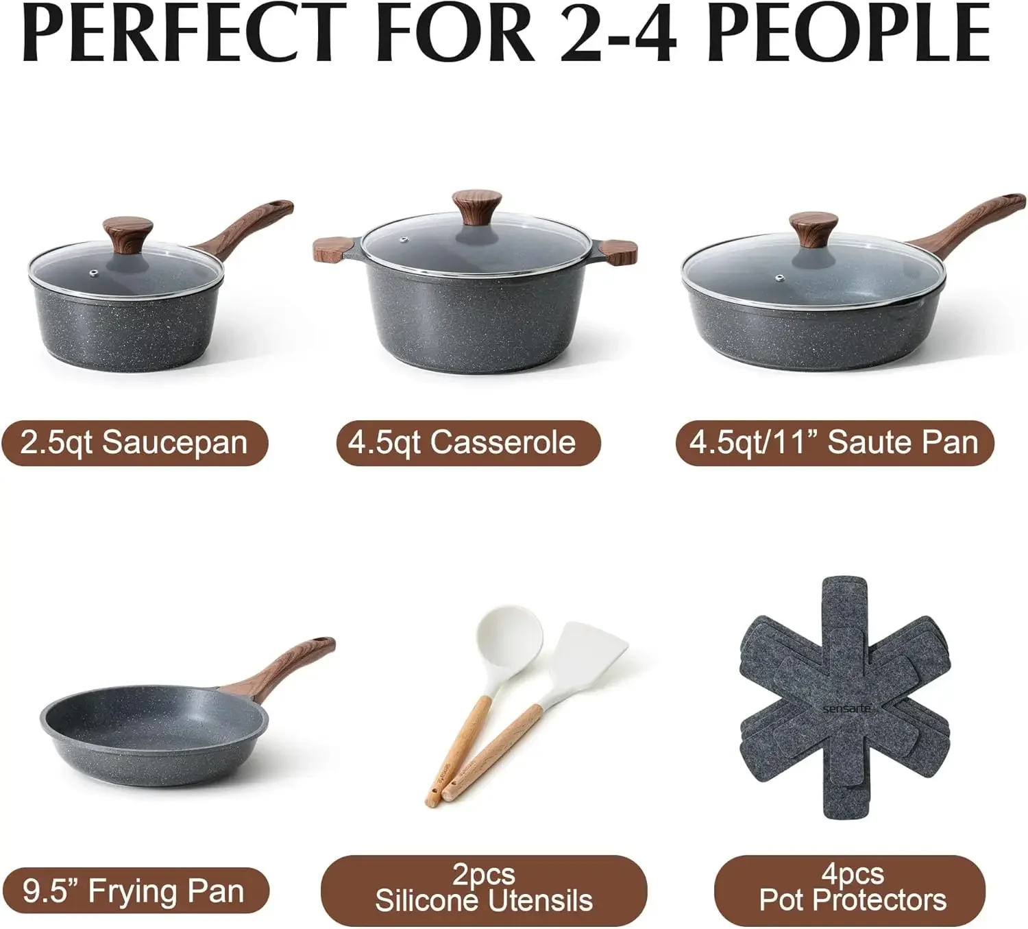 

Nonstick Cookware Set 13-Piece, Non Stick Pots and Pans Set with Swiss Granite Coating, Non-toxic Kitchen Cooking Set