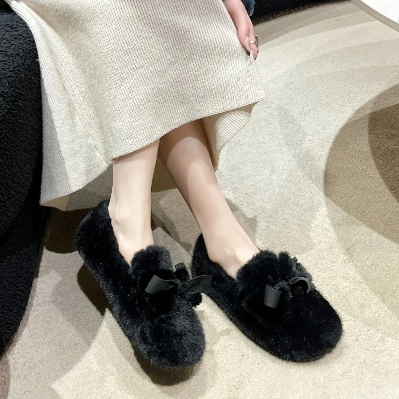 2024 Fashion Women's Shoes Slip on Women's Flats Daily Casual Flat Women Bow Tie Round Toe Soft Bottom Warm Shoes Female Zapatos image 3