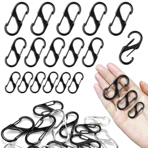 20PCS  DIY Buckles Multifunctional S-shaped Carabiner 8-shaped Two-way Backpack Hook Keychain Hanging Alloy Buckle Practical