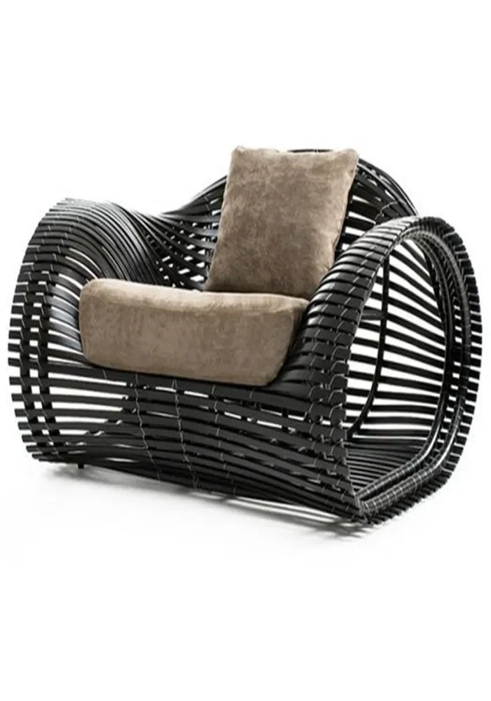 

Outdoor sofa creative wheel rattan chair garden villa rattan weaving single person terrace rattan art sofa