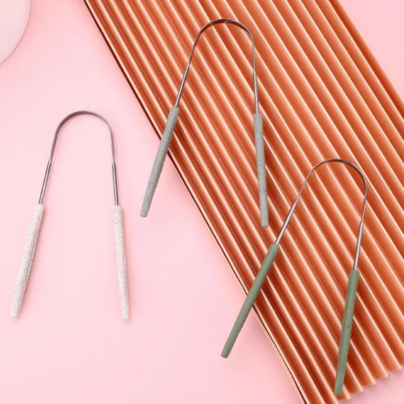 1개 스테인리스 스틸 혀 클리너 상쾌한 숨결 청소 코팅된 혀 칫솔 구강 위생 U자형 금속 혀 클리너