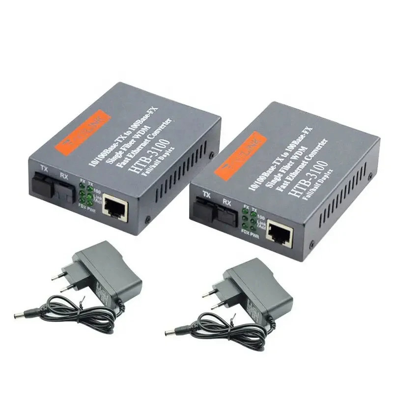 1 Pair HTB-3100 Optical Fiber Media Converter Fiber Transceiver Single Fiber Converter 25km SC 10/100M Singlemode Single Fiber