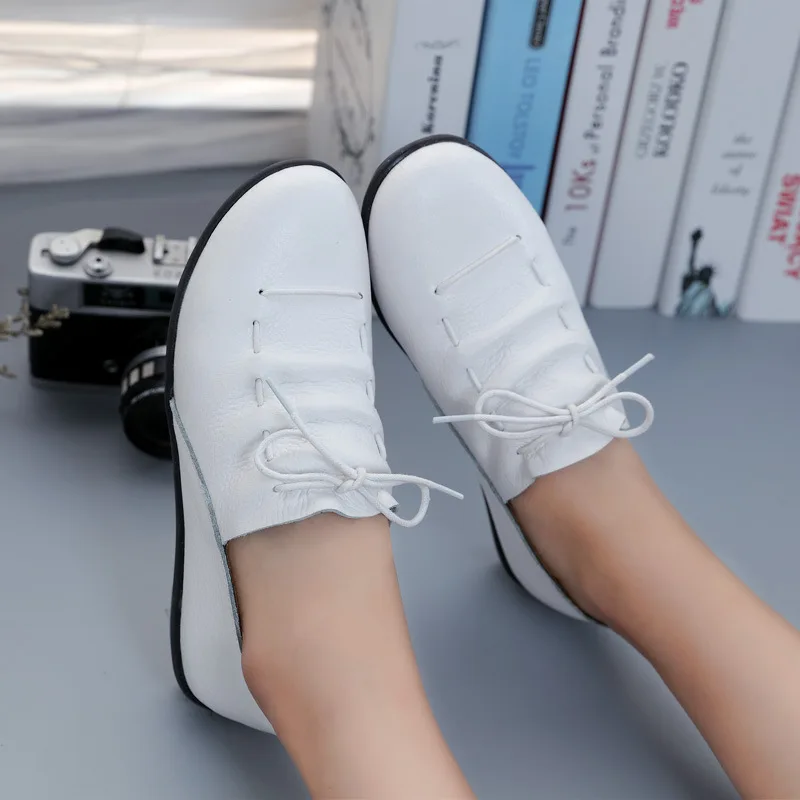 

Новая осенняя кожаная женская обувь, дышащие повседневные лоферы, модная уличная женская прогулочная обувь, Нескользящая женская повседневная обувь