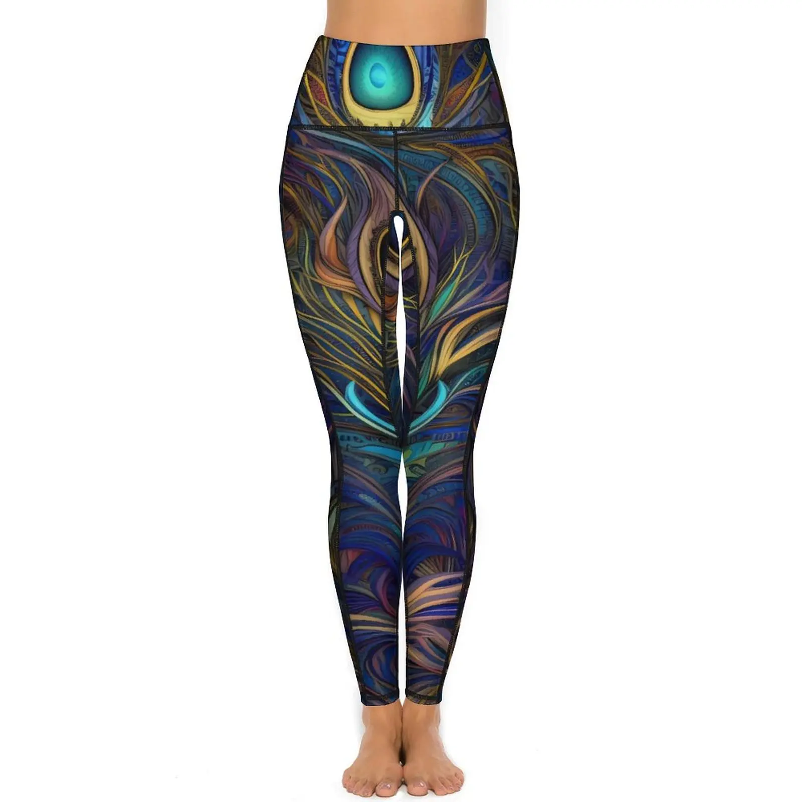 Unique Peacock Feather Yoga Pants Women Colorful Print Leggings Push Up Sweet Yoga Legging Stretch Fitness Gym Sport Pants