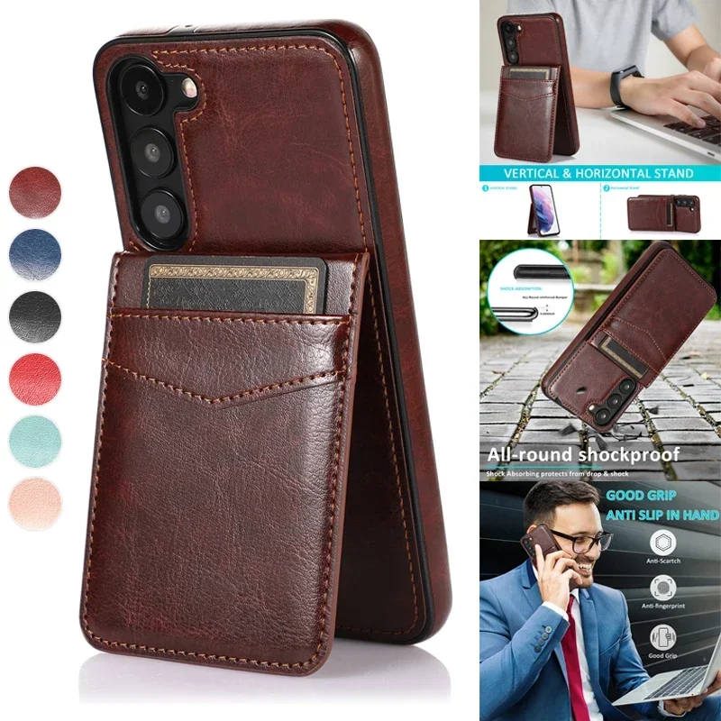 

Wallet Business Card Slot Holder Leather Cover For Samsung Galaxy S24 S23 Ultra S22 Plus S21 S20 FE S10 S9 S8 Plus Note 20 10