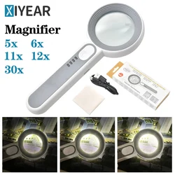 Magnifier with Light Handheld Magnifier with 3 LED Rechargeable Magnifiers Elderly Reading Macular Degeneration Explore Coins