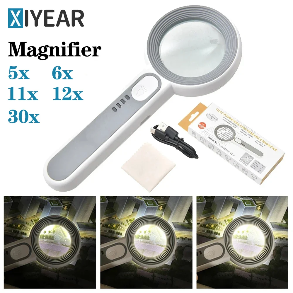 Magnifier with Light Handheld Magnifier with 3 LED Rechargeable Magnifiers Elderly Reading Macular Degeneration Explore Coins 