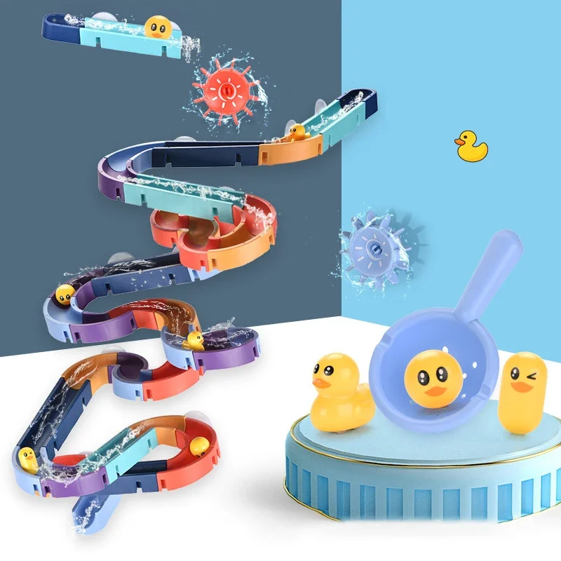 

Baby Bath Toy Wall Sunction Cup Track Water Wind-Up Duck Slide Bathroom Assembling Swimming Pool Water Toys For Kids Gifts