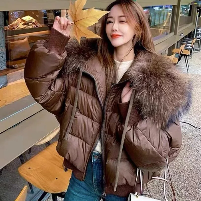 2023 New Women Down Jacket Winter Coat Female Oversized Leopard Collar Top Grade Parkas Loose Outwear Cozy Fashion Overcoat