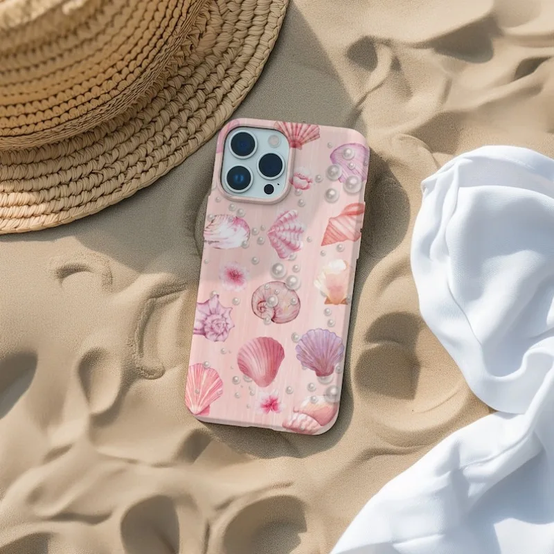 Pink Pearl Seashell Cute Beach Phone Case For IPHONE 16 15PRO MAX 14 13 12 11 Acrylic TPU Two in one magnetic Phone Cases