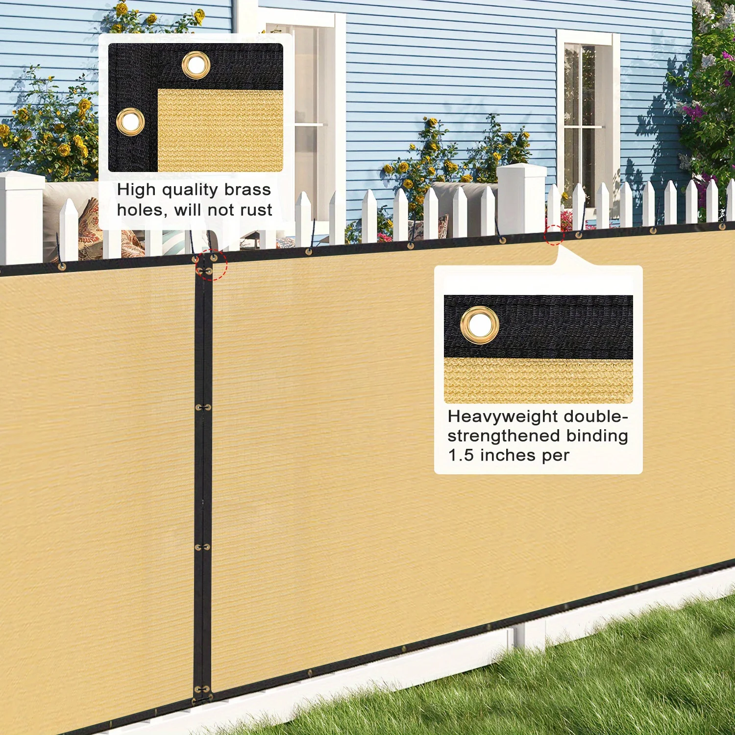 Shaded Outdoor Patios, Privacy Fence Screens, Outdoor Gap Sunshade Nets, High-Density Breathable Polyethylene Fabric with Copper Grommets for Uv Protection, Suitable for Gardens, Courtyards, Dog Houses, and Lawns